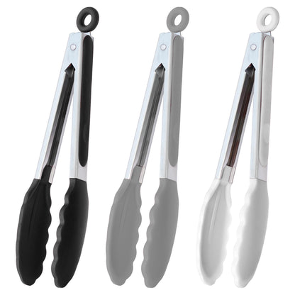 HINMAY Serving Tongs 9" Cooking Tongs with Silicone Tips, Set of 3 (Black)