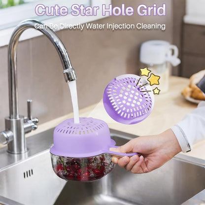 Kitchen Dual-Layer Draining Basket With Handle, Small Fruit Spinner And Strainer, Mini Colander, Dual Layer Rinser, Watermelon Bowl Strainer Container For Berries, Vegetables, Fruits (Purple)