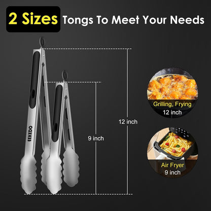 Stainless Steel Cooking Tongs, Heat Resistant Metal Tongs 9" and 12"