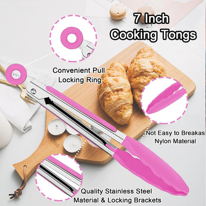 7 Pack Kitchen Tongs,7 Inch Stainless Steel Cooking Tongs
