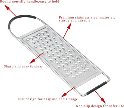 Cheese Grater Handheld, HIA Flat Coarse Stainless Steel Graters for Kitchen, Food Grater with Anti-Slip Handle, Perfect for Potato, Vegetable, Butter, Parmesan Cheese