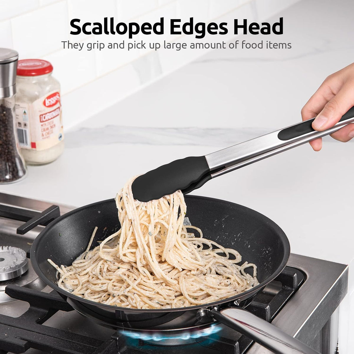 U-Taste Kitchen Tong for Cooking, 600ºF Heat-Resistant Silicone, 2Pcs/Black
