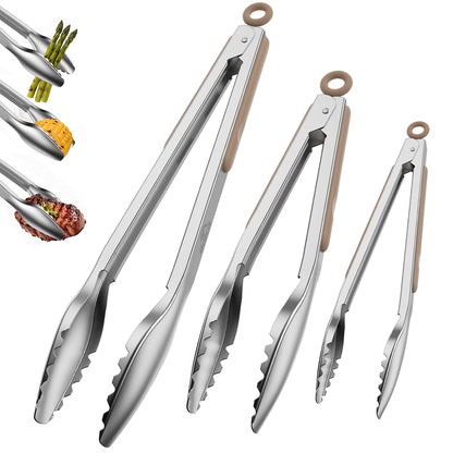 Stainless Steel Kitchen Tongs with Teeth Good Grip, Set of 3 Aqua Sky