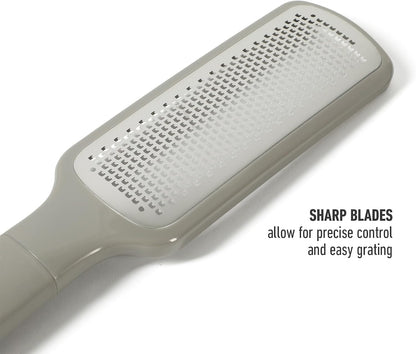 Calphalon Edge 2 Piece Stainless Steel Handheld Cheese Grater and Lemon Zester W/Covers & Rubber Handles - Taupe