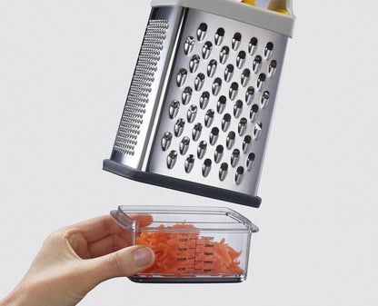Joseph Joseph Multi-Grip Box Grater with Precision food grip, Stainless Steel blades for grating and slicing, non-slip base, Dishwasher safe