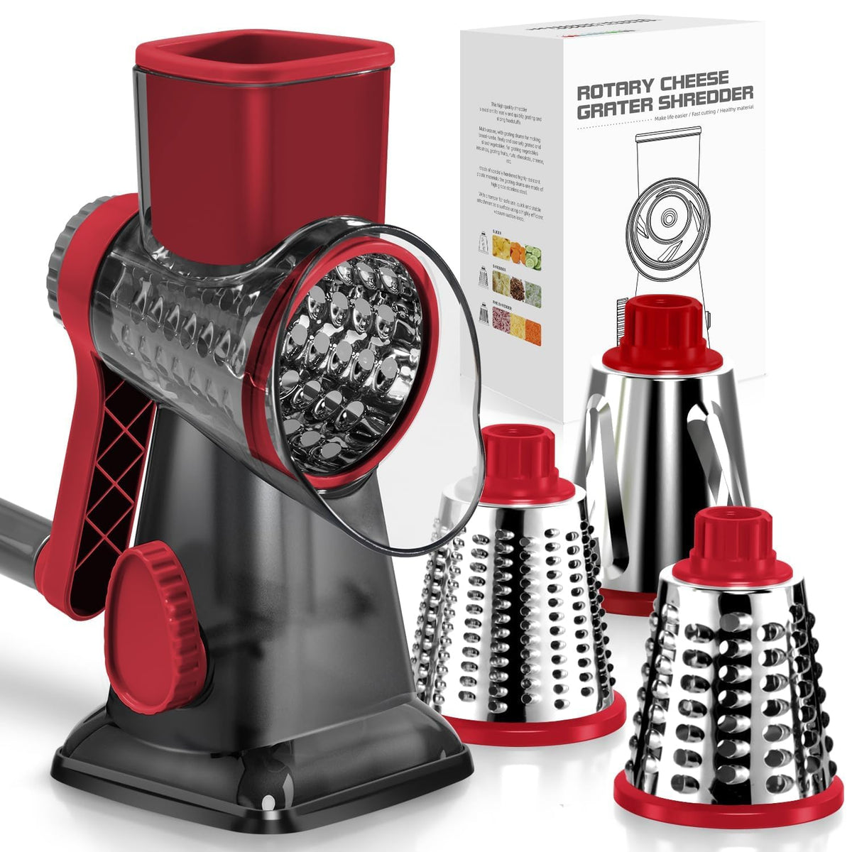KEOUKE Rotary Cheese Grater, Hand Crank Shredder Slicer, Snow Cone Maker