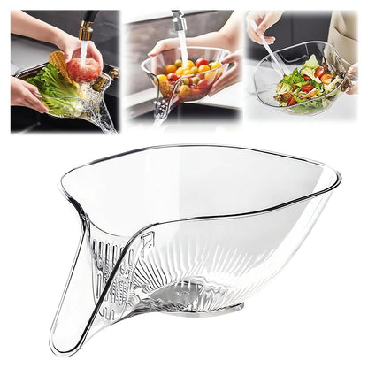 Multi-functional Drain Basket - 2024 New Fruit Cleaning Bowl with Strainer Container, Kitchen Sink Food Catcher Drainer Rinser Vegetable Washing Filter over the Colander (1PC, Clear)