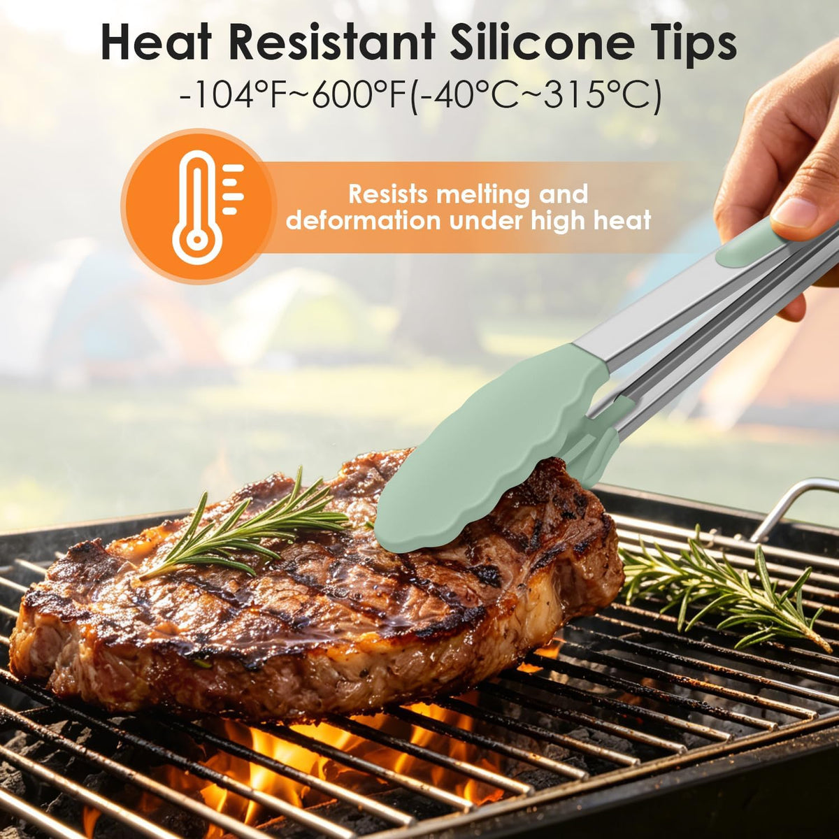 HOTEC Stainless Steel Kitchen Tongs with Silicone Tips, Set of 2-9" and 12"
