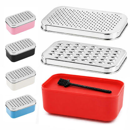 Cheese Grater with Storage Container, Box Grater Stainless Steel for Vegetables, Cheese Shredder 2 Sharp Blades for Fine & Coarse, Non-Slip Base, Lemon Zester, Includes Cleaning Brush (Blue)