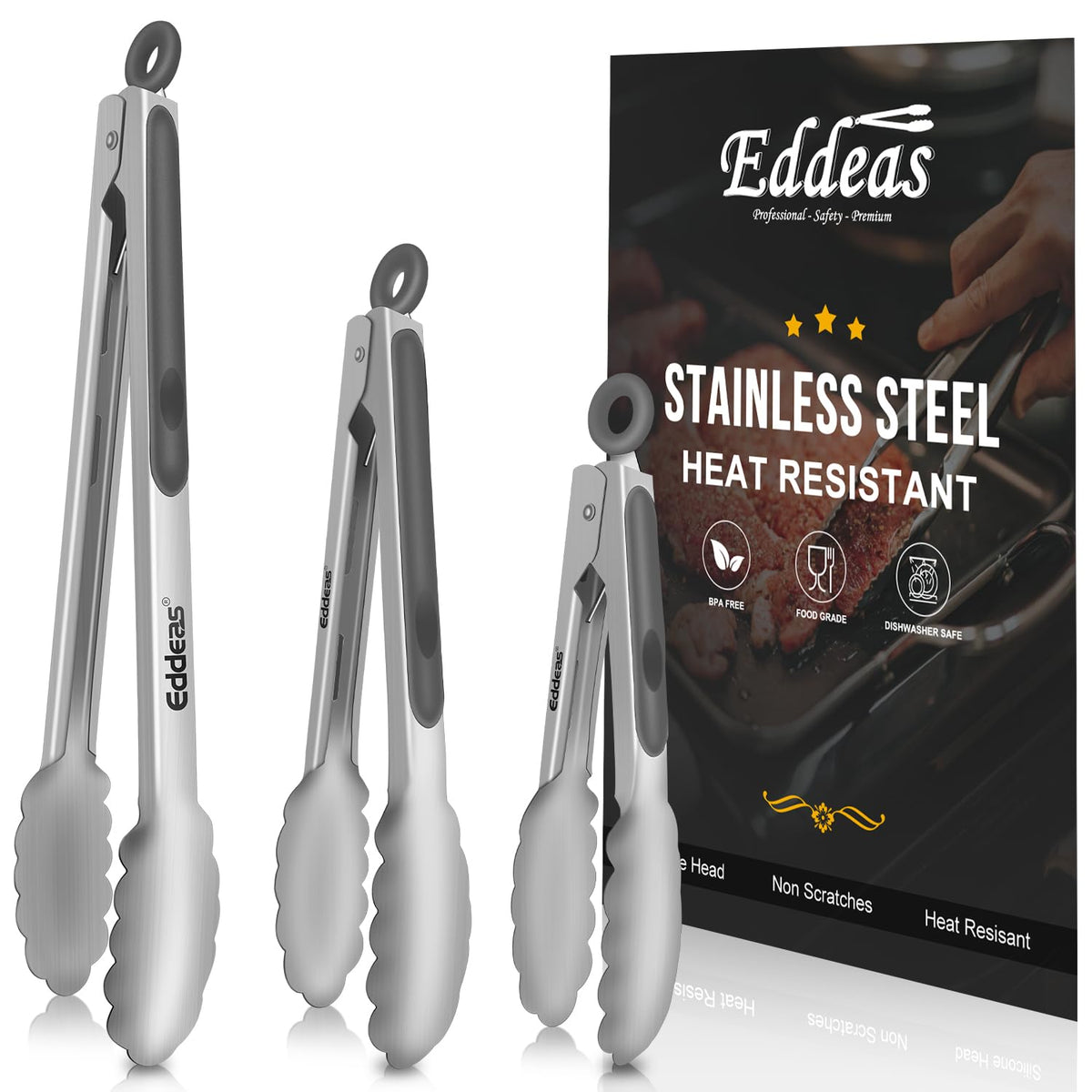 Kitchen Tongs Up To 600°F Silicone Tongs for Cooking 3Pcs 7,9,12 IN