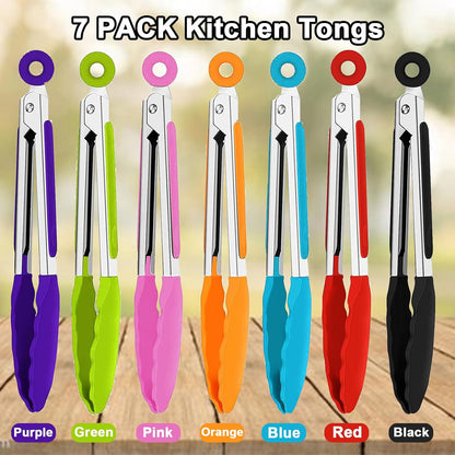 7 Pack Kitchen Tongs,7 Inch Stainless Steel Cooking Tongs