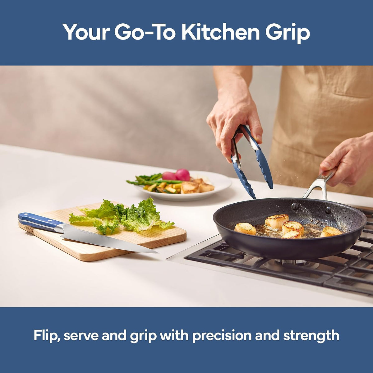 Misen Kitchen Tongs - Dishwasher Safe, Heavy Duty - Precision Silicone-Tipped Grilling Tool - Heat Resistant, Nonstick Safe - Perfect for Serving and Air Frying- 13 Inch | Blue