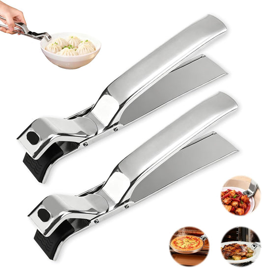 2Pcs Stainless Steel Hot Plate Gripper Clips - Multi-Purpose Hot Bowl 2026 New Upgrade Hot Plate Gripper Tongs for Oven, Air Fryer, Steamer, Non-Slip Design, Pots & Bowls