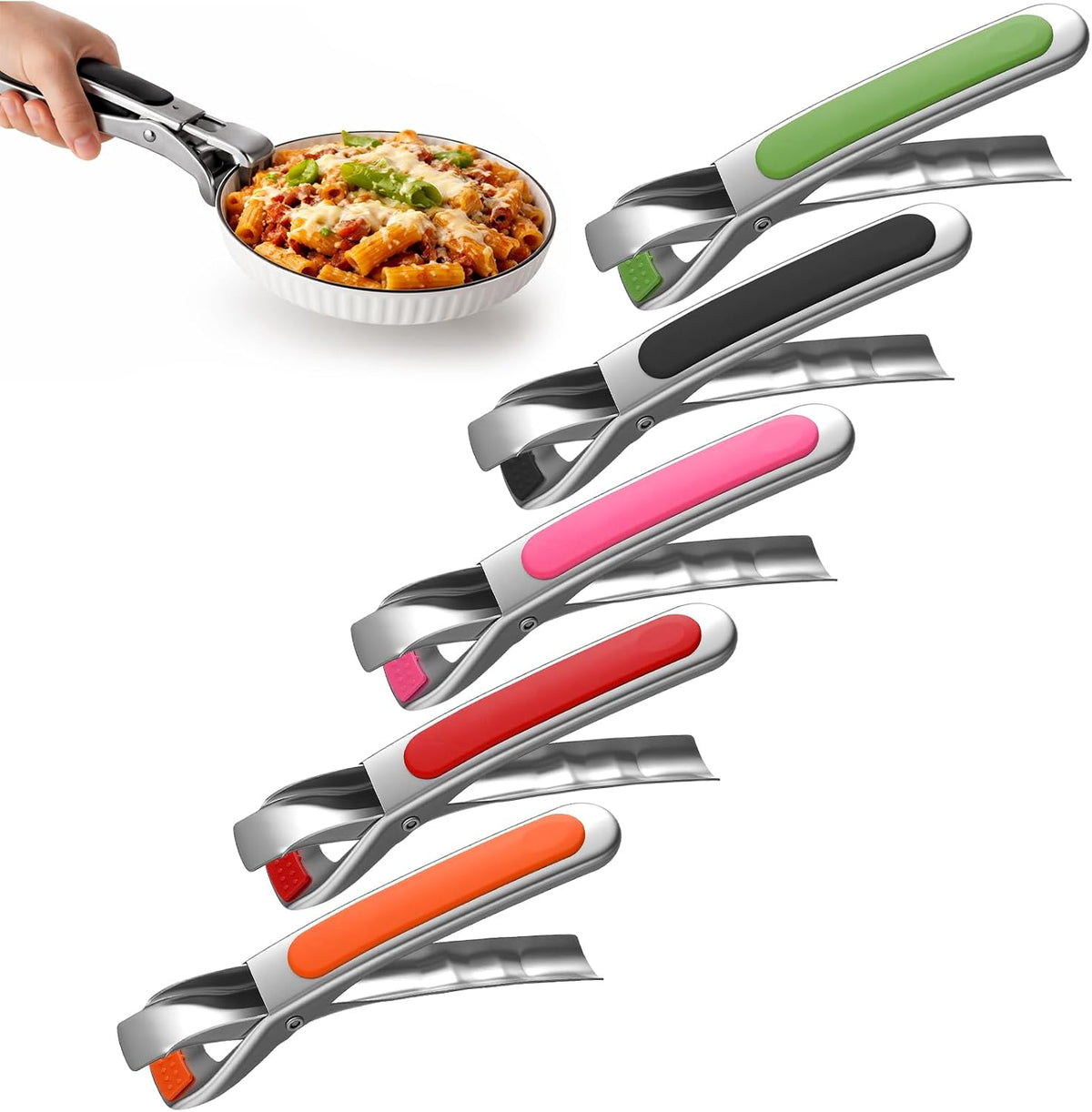 5 Pcs Stainless Steel Hot Plate Gripper Tong with Silicone Pad