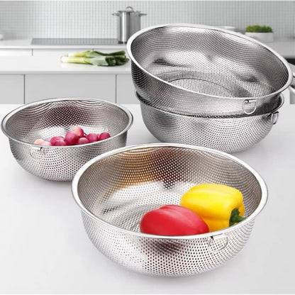 2 Pack Stainless Steel Colander Berry Colanders Baskets,Metal Strainer Colander, Micro-Perforated & Elevated Feet for Draining Food Vegetable Fruit (8.85"x8.85"x2.95")