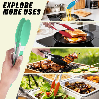 9 Inch Kitchen Tongs,Silicone Non-Slip Cooking Utensil for Grilling