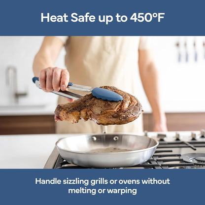 Misen Kitchen Tongs - Dishwasher Safe, Heavy Duty - Precision Silicone-Tipped Grilling Tool - Heat Resistant, Nonstick Safe - Perfect for Serving and Air Frying- 13 Inch | Blue