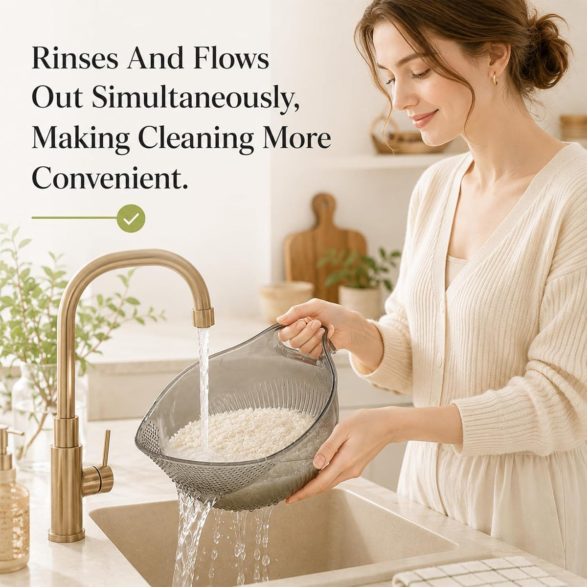 2-In-1 Rice Strainer,Multipurpose Rice Washing BowL (1PCS WHITE)