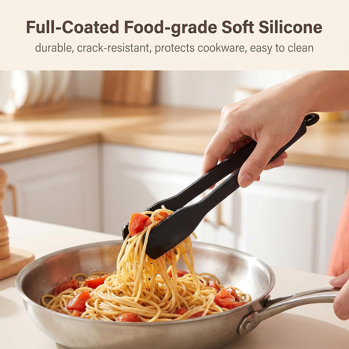 2 Pack Black Silicone Tongs for Cooking Kitchen Tongs Flipping 11" BBQ Tong