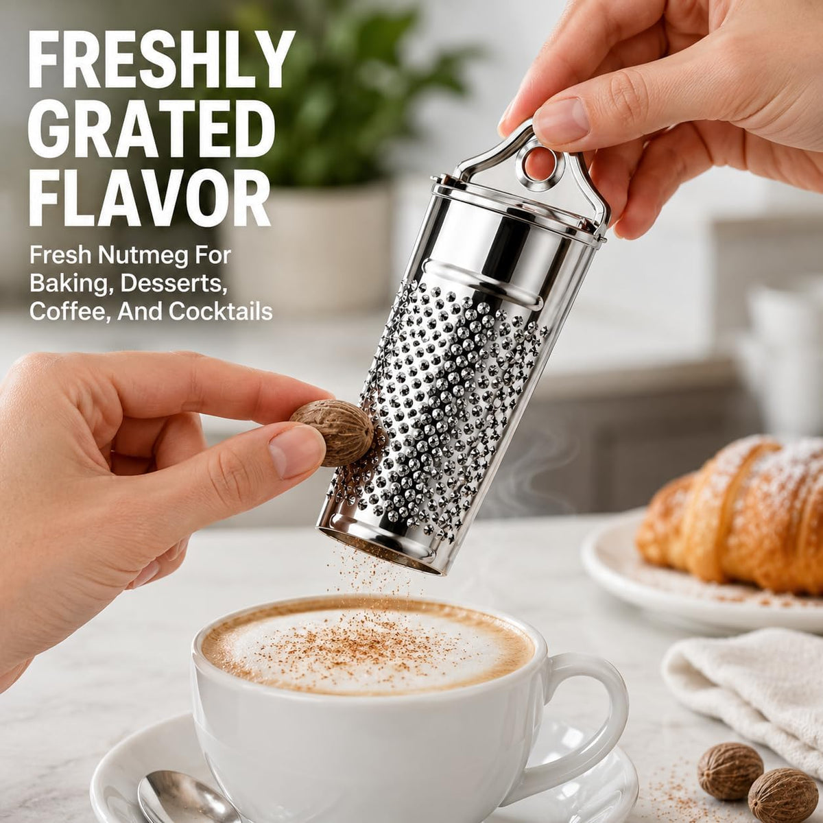 HIC Kitchen Nutmeg Grater, Stainless Steel, Grates Nutmeg, Cinnamon Sticks, Block Chocolate, Ginger, and Hard Cheeses