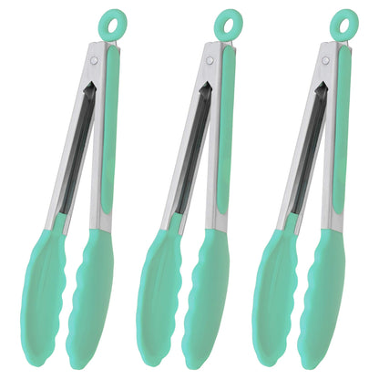 HINMAY Serving Tongs 9" Cooking Tongs with Silicone Tips, Set of 3 (Black)