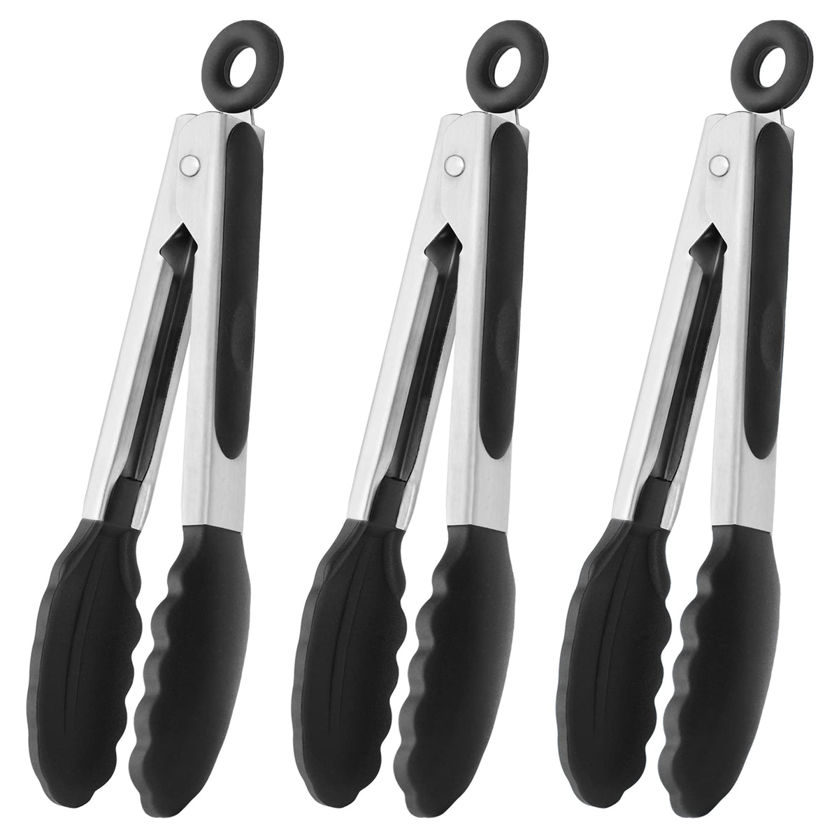 HINMAY Mini Tongs with Silicone Tips 7-Inch Serving Tongs, Set of 3 (Red Blue Green)