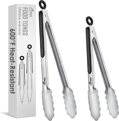 Hotec Tongs for Cooking Stainless Steel Kitchen Tongs Set of 2-9" and 12"