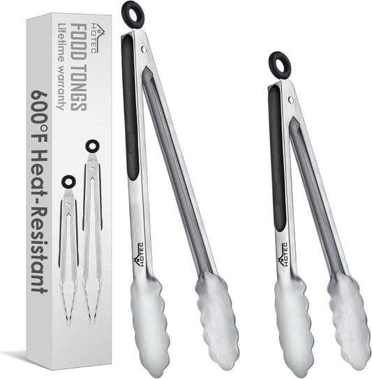 Hotec Tongs for Cooking Stainless Steel Kitchen Tongs Set of 2-9" and 12"