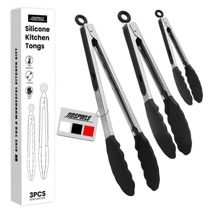 Premium Stainless Steel Heat Resistant Kitchen Tongs for cooking,set of 9" and 12" (Red),Non Scratch Silicone cooking Tong Tip for Cooking Pans,Strong Grip BBQ tongs for Grabbing Hot Food