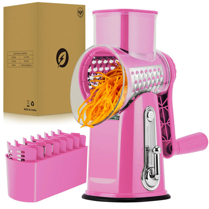 SUSTEAS Rotary Cheese Grater, Large Vegetable Food Shredder, 5 Blades