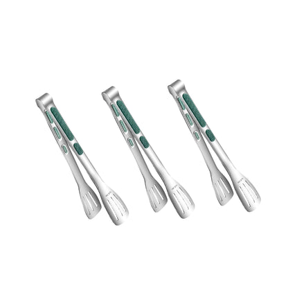 Stainless Steel Kitchen Tong Set - Anti-Slip Heat-Resistant Grip, Widened 3-Line Slotted Heads for Easy Clamping (Steaks, BBQ, Pasta, Salads), Easy Clean for Versatile Use Set of 3-6", Green