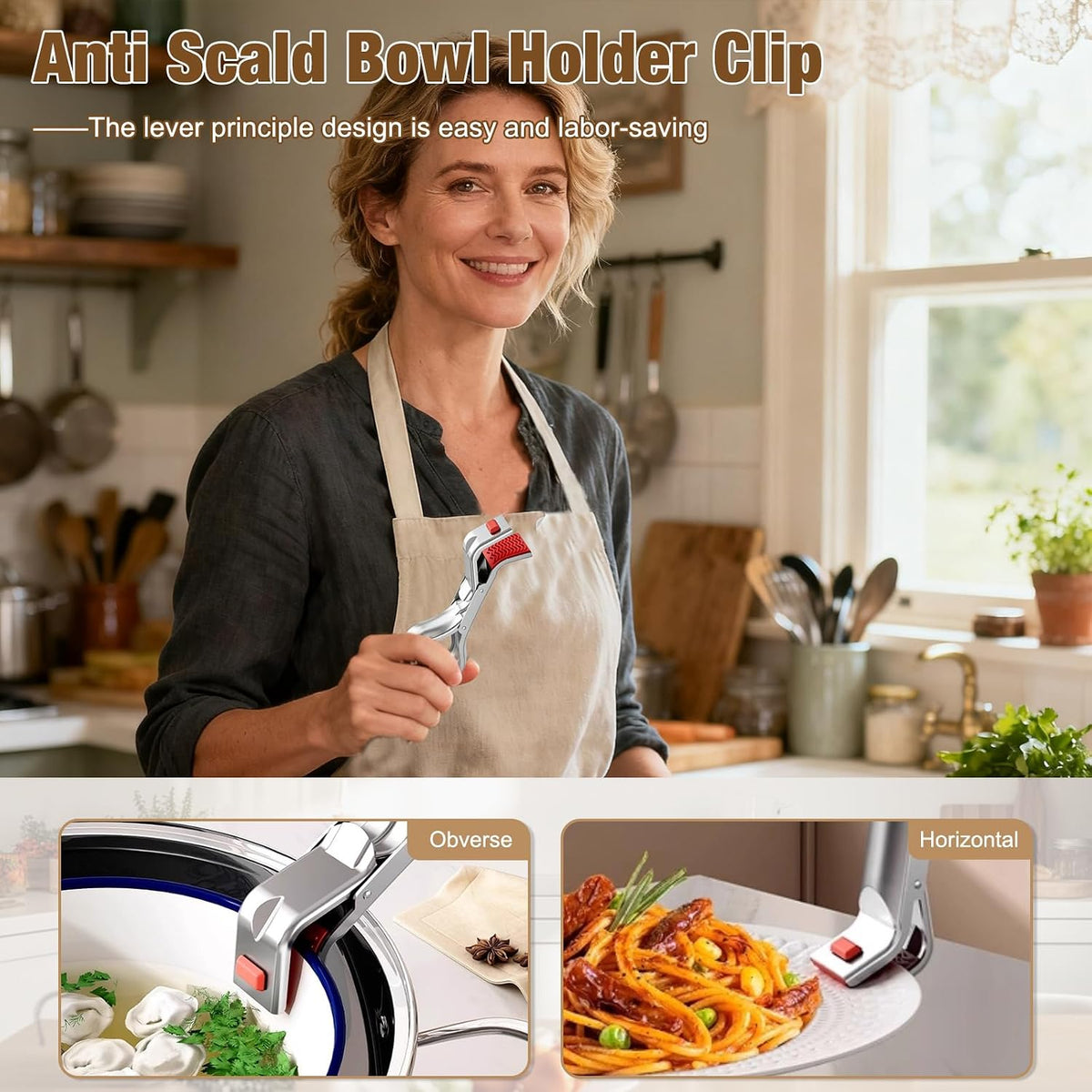 4pcs Hot Plate Grippers, Anti Scald Bowl Stainless Steel Holder Clip, Multi-Function Non Slip Hot Plate Gripper Tongs for Hot Foods, Pans, Air Fryer Baskets, Kitchen Cooking Must Haves