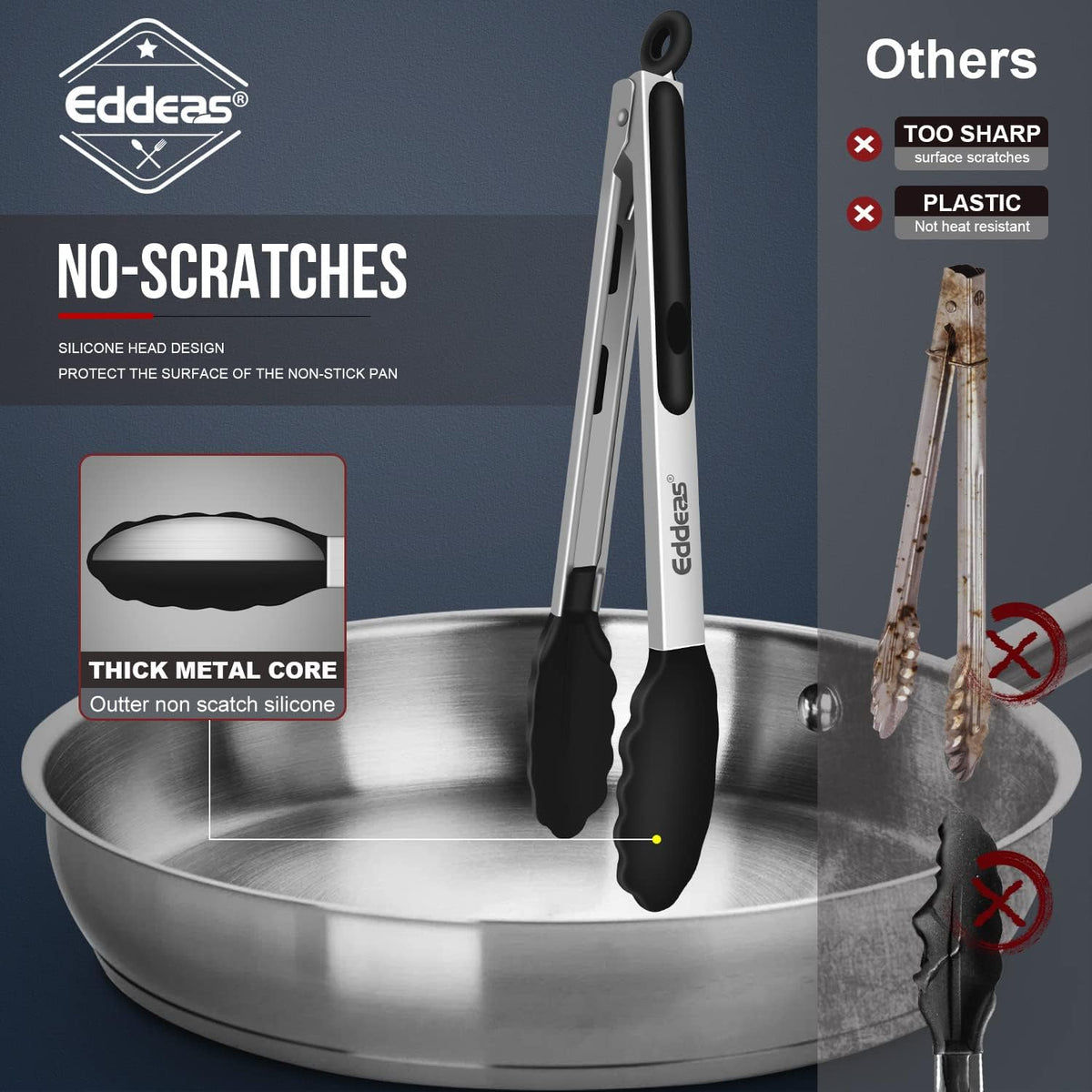 Kitchen Tongs Up To 600°F Silicone Tongs for Cooking 3Pcs 7,9,12 IN