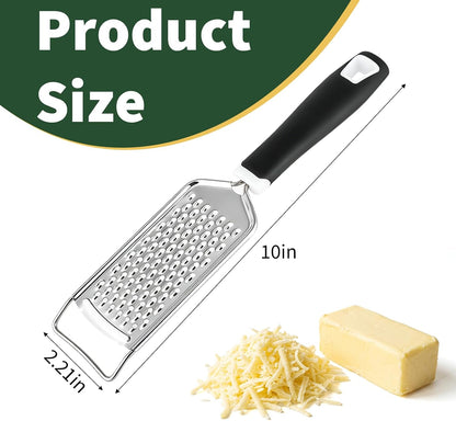 Butter Grater, Handheld Grater for Kitchen, Stainless Steel, Won't Rust, Non-Slip Handle, Durable Soft Grip, Flat Shredder for Cheese, Easy to Rinse, Works for Shredding Butter in Kitchen, Black