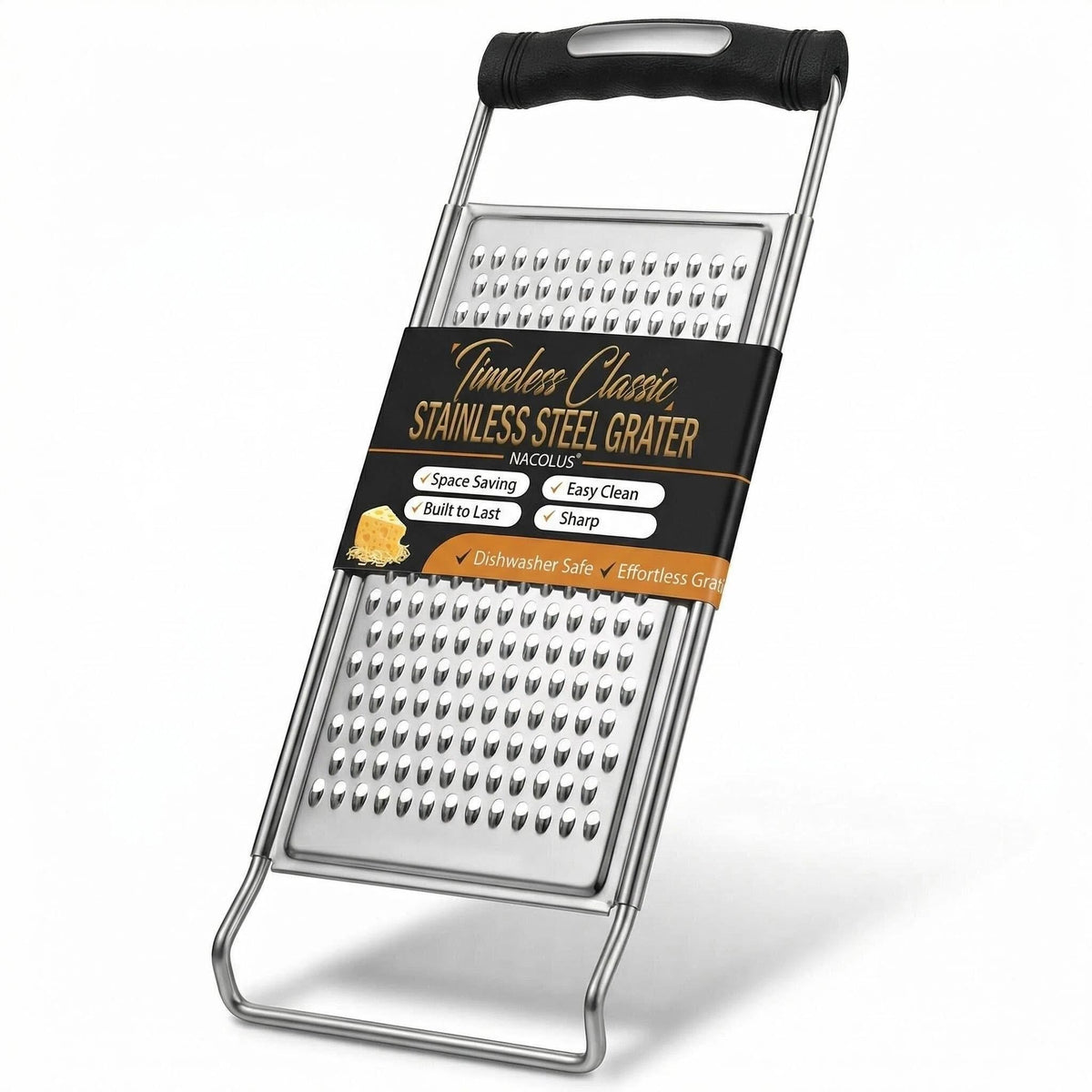 NACOLUS Classic Stainless Steel Cheese Grater with Handle, Coarse Shredder