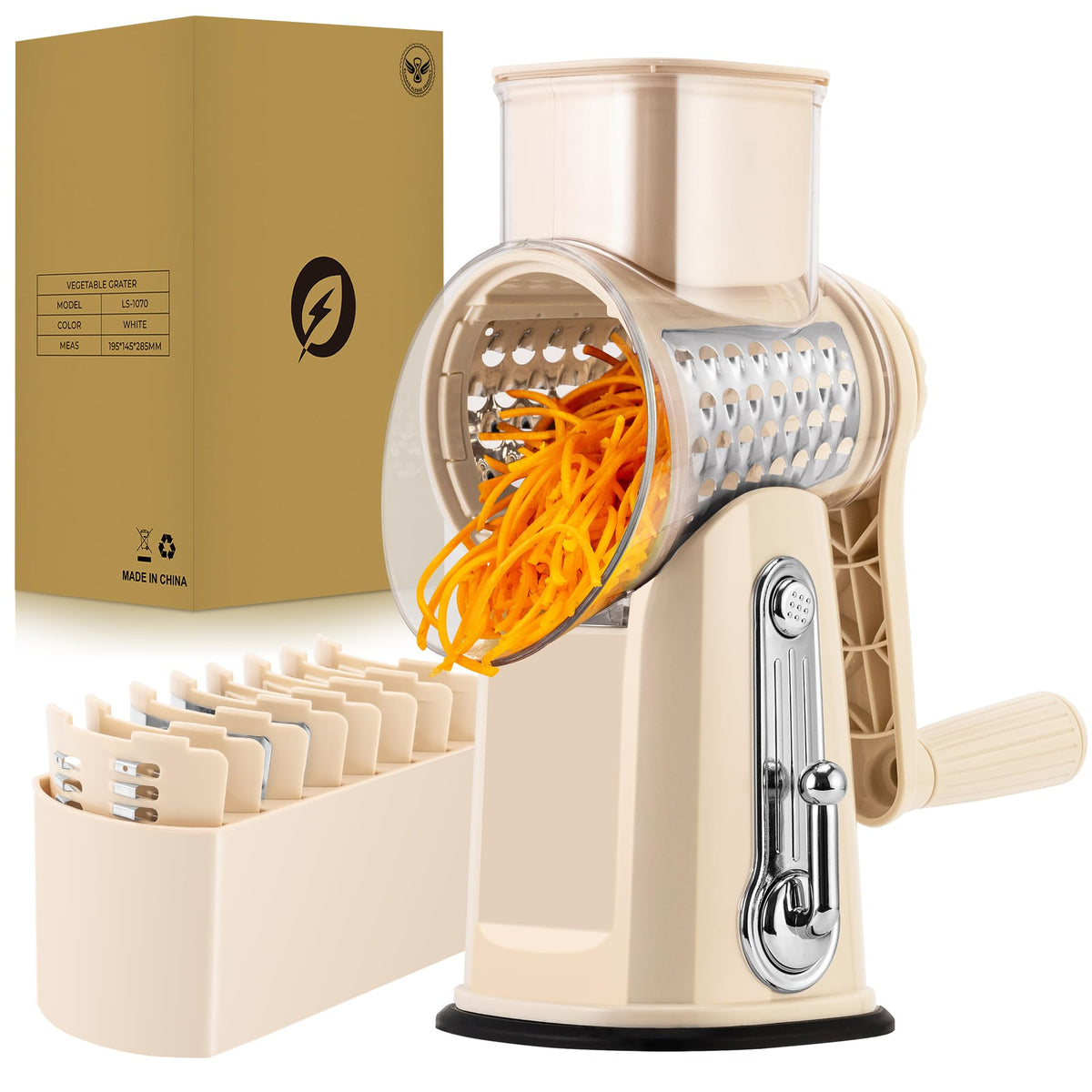 SUSTEAS Rotary Cheese Grater, Large Vegetable Food Shredder, 5 Blades