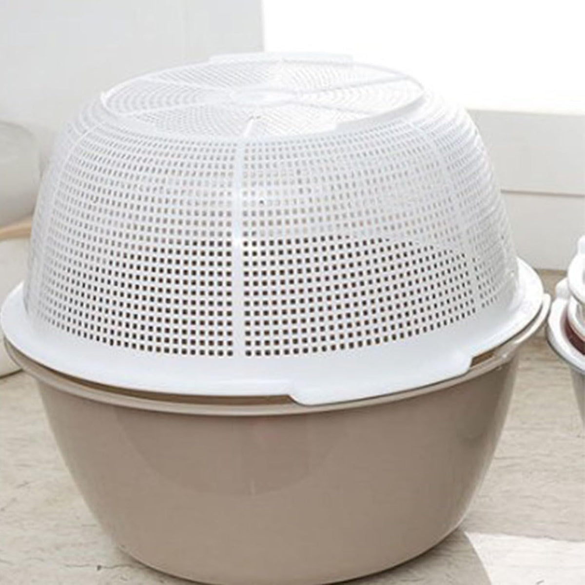 2 in 1 Kitchen Strainer Colander Bowls Set, Thickened Plastic Detachable Double Layer Drainage Basket Fruit Colander Draining Bowl Vegetable Washing Basket for Cleaning Washing(12 x 27cm