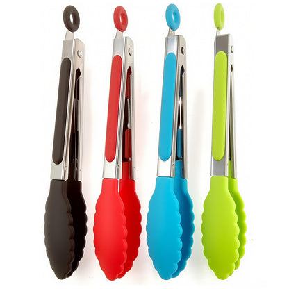 ZHIYE 9” Kitchen Tongs, 4 Pcs Silicone Tongs,Non-Slip Stainless Steel Tongs with Locking Clip for Food, Cooking, BBQ, Serving, Salad, Ice, Heat Resistant Food Grade