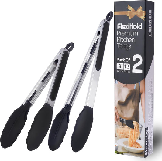 Kitchen Tongs Set, 2 Pack Stainless Steel with Silicone Tips