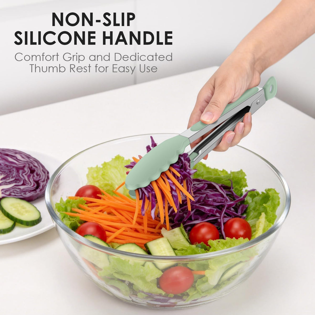 HOTEC Stainless Steel Kitchen Tongs with Silicone Tips, Set of 2-9" and 12"