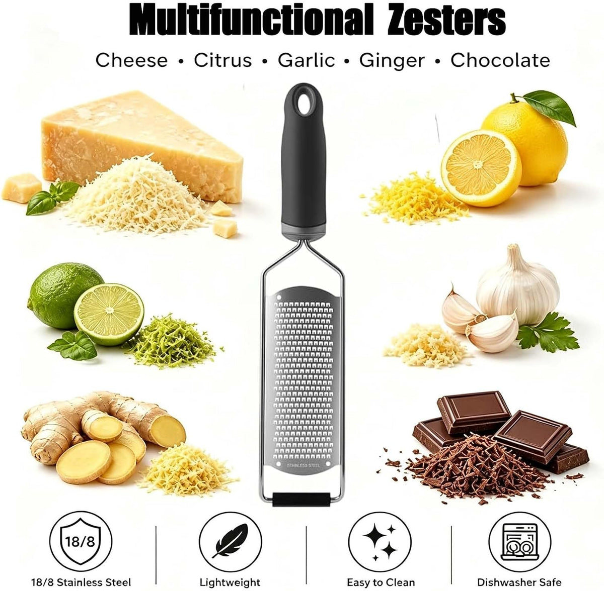 Cheese Grater & Lemon Zester,Stainless Steel Hand Grater for Garlic