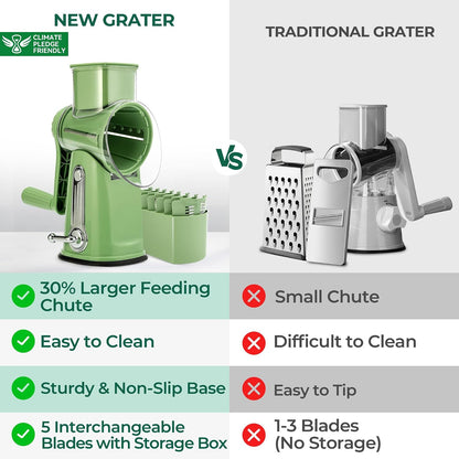 SUSTEAS Rotary Cheese Grater, Large Vegetable Food Shredder, 5 Blades