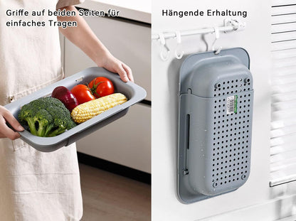 Kitchen Sink Colander, Extendable Strainer Basket Over the Sink for Wash Vegetables and Fruits, Drain Cooked Pasta and Dry Dishes 13.6"-18.9"L x 7.9"W x 2.6"H - Deepgray