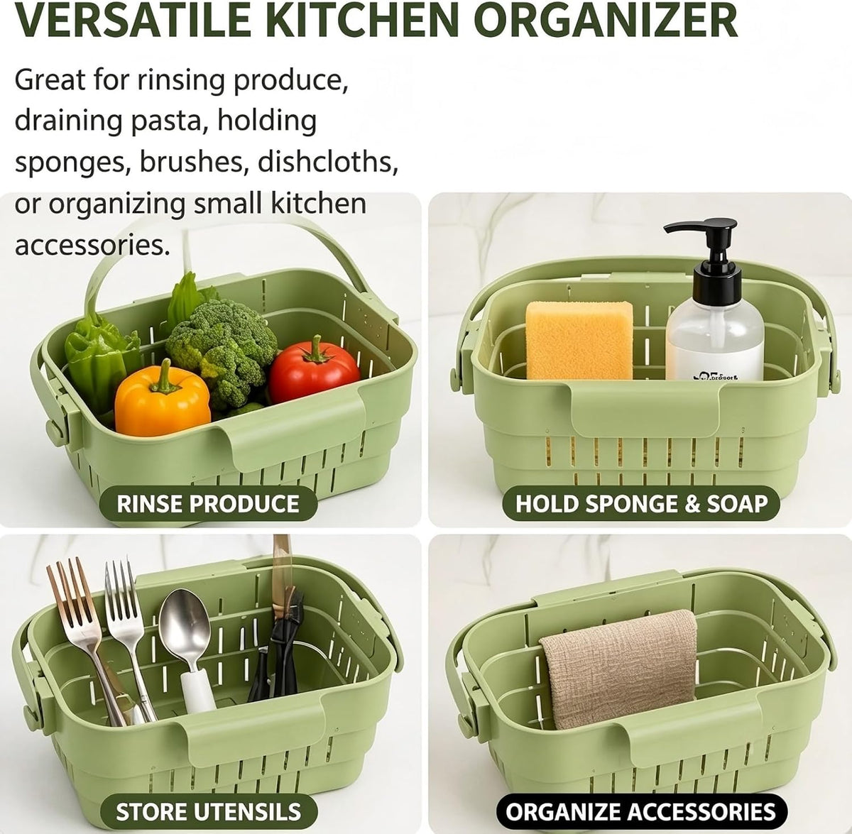 Foldable Hanging Sink Drain Basket Stretchable Kitchen Colander