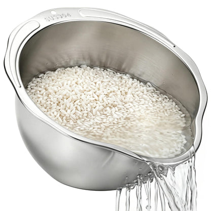Palksky Stainless Steel Colander Set with Self-Draining Base, 3 Sizes Colanders & Food Strainers for Pasta, Rice, Fruits & Veggies, Metal Colander with Draining Plate for Sink or Countertop