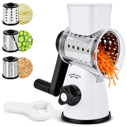 SUSTEAS Rotary Cheese Grater, Large Vegetable Food Shredder, 5 Blades
