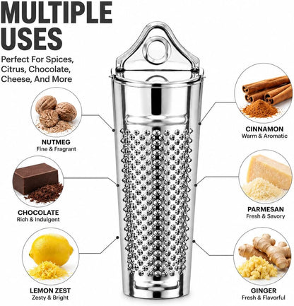 HIC Kitchen Nutmeg Grater, Stainless Steel, Grates Nutmeg, Cinnamon Sticks, Block Chocolate, Ginger, and Hard Cheeses