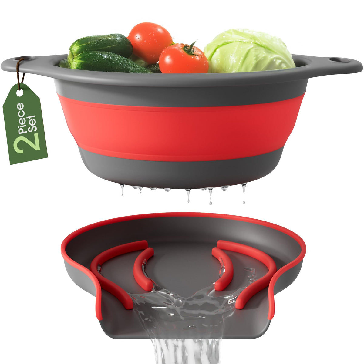 Gevoli Collapsible Colander Strainer, Includes Over-sink Countertop Draining Base (5QT) Large Kitchen Drainer for Vegetables Fruit and Pasta, Round Foldable Draining Basket, Easy Storage (White)