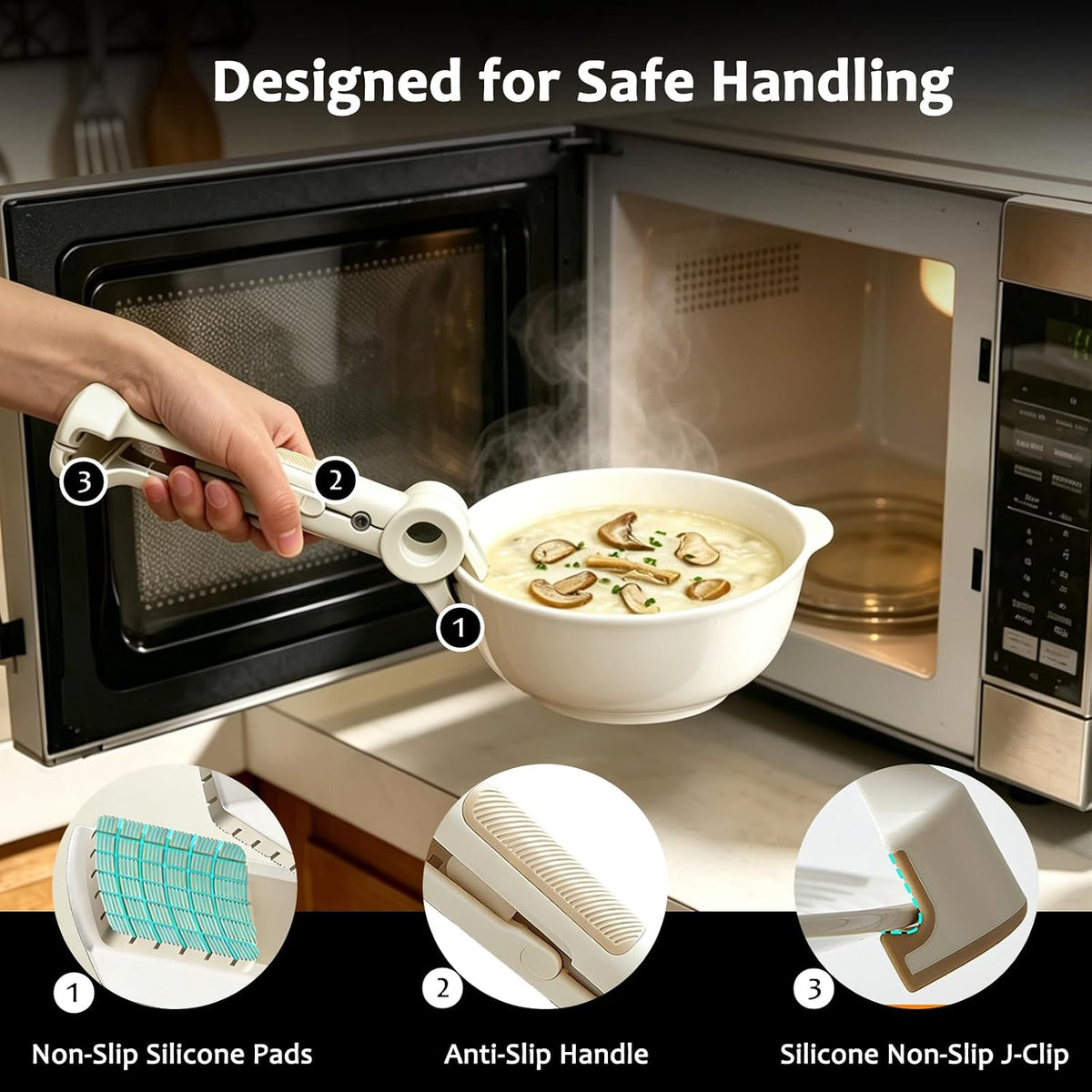 SALLO 2-in-1 Anti-Scald Kitchen Tongs & Bowl Clip, 1pc, White