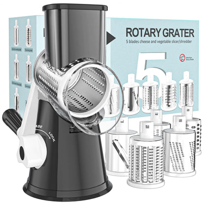 Cambom Rotary Cheese Grater Hand Crank Cheese Shredder, Black